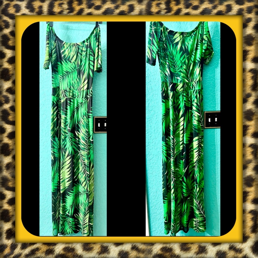 👑✅PRICE FIRM✅ Tropical Green Leaf Print Maxi Dress
